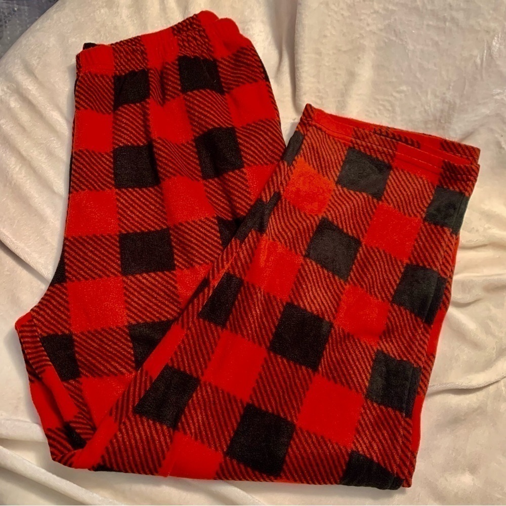 Pajama Pants 1X Fleece Red and Black Buffalo Plaid Checkered Warm and Cozy